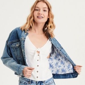 NWT American Eagle Lined Boyfriend Denim Jacket S